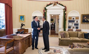 Mitt Romney et Barack Obama lors d'un déjeuner à la Maison Blanche le 29 novembre 2012.