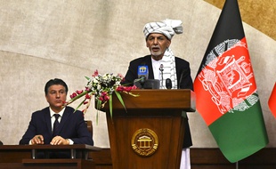 Le président afghan Ashraf Ghani lors d'un meeting le 2 août 2021.