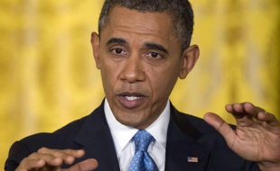 Barack Obama à la Maison Blanche, lors d'une conférence de presse sur les dossiers chauds, le 14 janvier 2013.