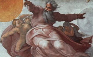Dieu, selon Michel-Ange, dans la chapelle Sixtine, à Rome.