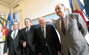 Richard Galy, Henri Leroy, Bernard Brochand et Daniel Mansanti (de g. à d.) ce lundi à Cannes.