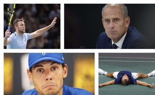 Jack Sock, Guy Forget, Rafael Nadal et Julien Benneteau (sont dans un bateau).