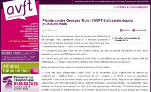 Capture d'écran du site de l'Association européenne contre les violences faites aux femmes au travail, saisie en novembre 2010 par une des accusatrices de Georges Tron.