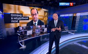 L'idéologue du Kremlin Dmitri Kiselev critique François Hollande à la télévision russe, le 16 octobre 2016.