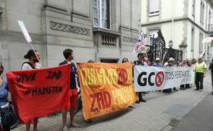 Une centaine d'opposants au projet autoroutier de Grand contournement Ouest de Strasbourg (GCO) devant le tribunal administratif de Strasbourg en juin. Illustration