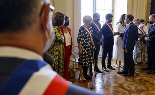 Emmanuel Macron à la mairie de Marseille, à la rencontre d'élus locaux, en septembre 2021
