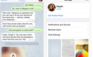Captures d'écran de l'application mobile Telegram.