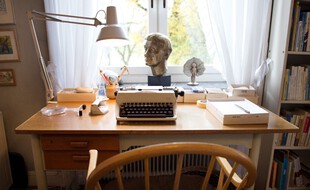 Illustration: Le bureau d'écriture de l'autrice suédoise Astrid Lindgren dans son ancienne demeure de Stockholm, en Suède, le 13 novembre 2015.