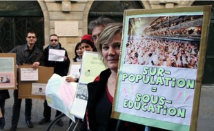 Plusieurs grévistes ont fait le piquet devant l'inspection d'académie, hier.