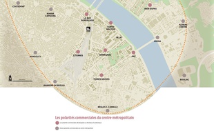 Carte des huit nouveaux pôles commerciaux à venir sur le territoire d'Euratlantique