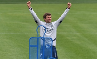 L'attaquant du Bayern Munich Thomas Mueller à l'entraînement le 5 mai.