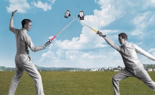 Bataille de perches à selfie, un GIF de Sammy Slabbinck.
