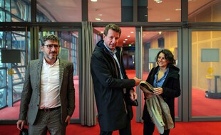 Matthieu Orphelin, Yannick Jadot et une de ses porte-parole, Mélanie Vogel, début octobre à Lyon. (archives)