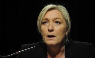 La presidente du front national Marine le Pen lors d'une conference de presse au parc des expostions de Metz dans le cadre des elections cantonales. Metz,