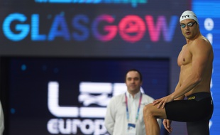 Florent Manaudou, lors des championnats d'Europe à Glasgow, le 6 décembre 2019.