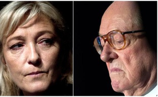 Combo fait avec des photos de Marine Le Pen, le 13 janvier 2012 à Paris, et Jean-Marie Le Pen, le 15 mai 2014 à Vineuil (Loir-et-Cher)