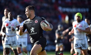 Le trois-quarts centre du Stade Toulousain Sofiane Guitoune a inscrit trois essais face à Lyon au stade Ernest-Wallon de Toulouse, le 17 mars 2019 en Top 14.