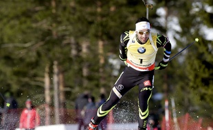 Martin Fourcade lors de la manche de Coupe du monde de biathlon d'Oslo, le 12 février 2015.