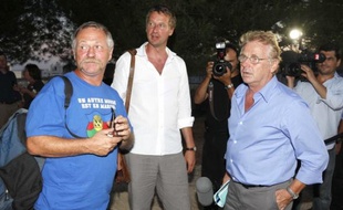 José Bové, Yannick Jadot et Daniel Cohn-Bendit aux Journées d'été de Nïmes, le 21 août 2009