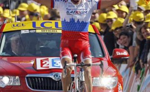 Serguei Ivanov, vainqueur de la 14e étape du Tour de France 2009, à Besançon, le 18 juillet 2009.
