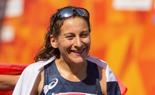 La Française Clémence Calvin, médaille d'argent pour son premier marathon, aux championnats d'Europe à Berlin, le 21 juillet 2018.