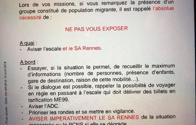 Note de la SNCF sur la présence de migrants