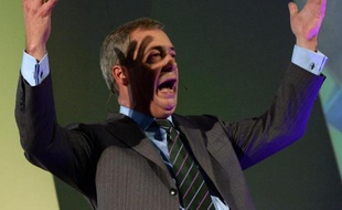 Le leader de l'Ukip, Nigel Farage lors de son discours le 26 septembre 2014 à la tribune du congrès annuel du parti à Doncaster