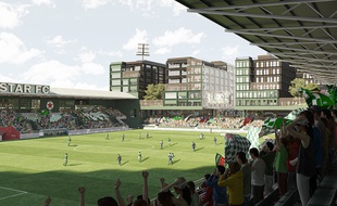 Vue du futur stade Bauer, antre du Red Star, à Saint-Ouen (Seine-Saint-Denis).