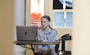 L'activiste environnementaliste suédoise Greta Thunberg, lors d'un tchat, en avril 2020