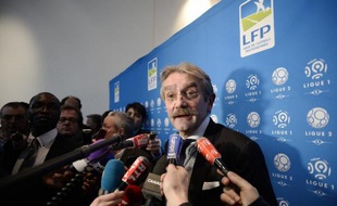Le président de la Ligue de football professionnel, Frédéric Thiriez, répond à la presse le 4 avril 2014 à Paris