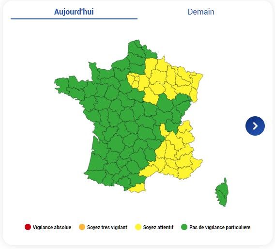 Voici la carte de vigilance établie pour le jeudi 26 juin 2025.