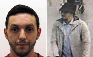 Montage d'un portrait d'archives non daté et d'une capture d'écran d'une video de surveilance à l'aéroport de Bruxelles, de Mohamed Abrini