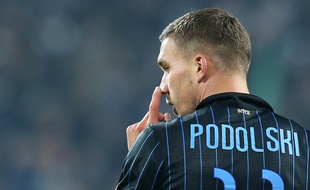 Le joueur allemand de l'Inter Milan Lukas Podolski, le 6 janvier 2015 à Turin.