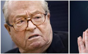 Montage fait le 10 avril 2015 montrant des photos d'archives de Jean-Marie Le Pen, le 17 janvier 2015, et Marine Le Pen, le 16 janvier 2011