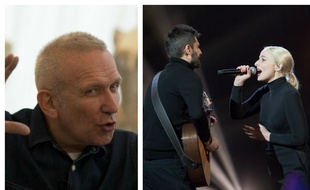 Le couturier Jean Paul Gaultier et le duo Madame Monsieur, représentant de la France à l'Eurovision 2018.
