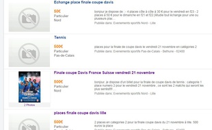 Capture d'écran su site Vivastreet qui propose des places pour la finale de la coupe Davis au marché noir