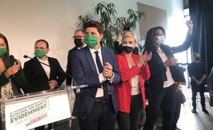 Julien Bayou, Clémentine Autain, et Audrey Pulvar en meeting à Paris.