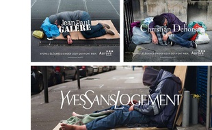 Montage des trois affiches de marques de luxe détournées par l'association Aurore.