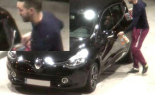 Montage de deux captures d'écran d'une vidéo de surveillance montrant Mohamed Abrinile 13 novembre 2015 dans une station service à Ressons au nord de Paris