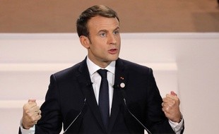 Emmanuel Macron durant son discours au One Planet Summit, le 12 décembre 2017.