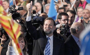 Le chef du Parti Populaire espagnol, Mariano Rajoy, lors d'un meeting de campagne à Barcelone, le 16 novembre 2011.