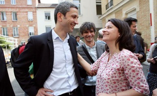 Christophe Najdovski et Cécile Duflot le 8 juin 2013, lors de la désignation de l'élu parisien par les militants écologistes, pour la municipale parisienne.