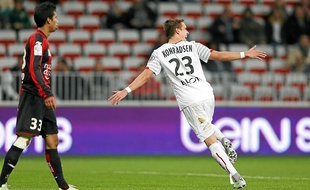 Anders Konradsen, tout à sa joie après avoir marqué le second but rennais.