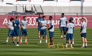 Les joueurs du Bayern Munich à l'entraînement, avant la reprise de la Bundesliga, le 24 avril 2020.