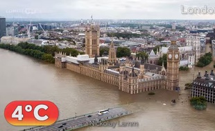 Londres sous les eaux à cause du réchauffement climatique dans cette simulation réalisée par l'institut de recherche Climate Central.