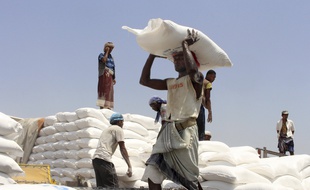 Distribution de nourriture par le Programme alimentaire mondiale (illustration).