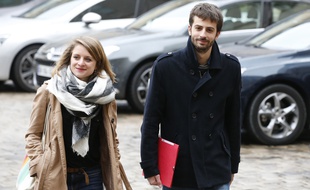Lilia Le Bas et William Martinet (Unef) à leur arrivée le 11 avril 2016 à Matignon à Paris.