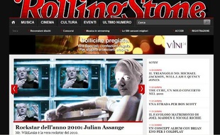 Capture d'écran du site Rolling Stone, qui consacre Julian Assange personnalité rock de l'année 2010.