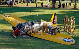 L'avion dans lequel Harrison Ford a fait un atterrissage d'urgence, près de Los Angeles, le 5 mars 2015.