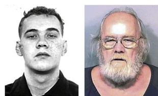 Les deux mugshots de Harold Frank Freshwaters, à gauche en 1959 prise à l'Ohio State Reformatory, à droite le 4 mai 2015, lors de son arrestation dans le comté de Brevard, en Floride.